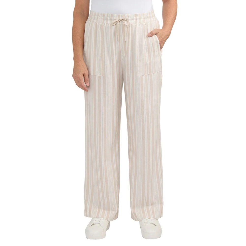 NWT Frank & Oak Linen Blend Cream Striped Wide Leg Pants sz L